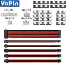 Braided ATX Sleeved Cable Extension Kit for Power Supply Cable Kit Black Red
