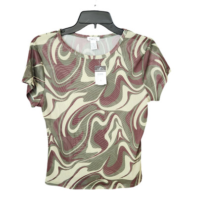 VTG Y2K Rue21 AOP Mesh Top Large Hippie Boho Rave 70s Marble Short Sleeves NWT