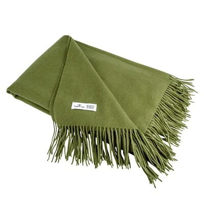 Organic Club Wool/Cashmere Throw Blanket Natural Warm Soft Fringed 55x70" Green