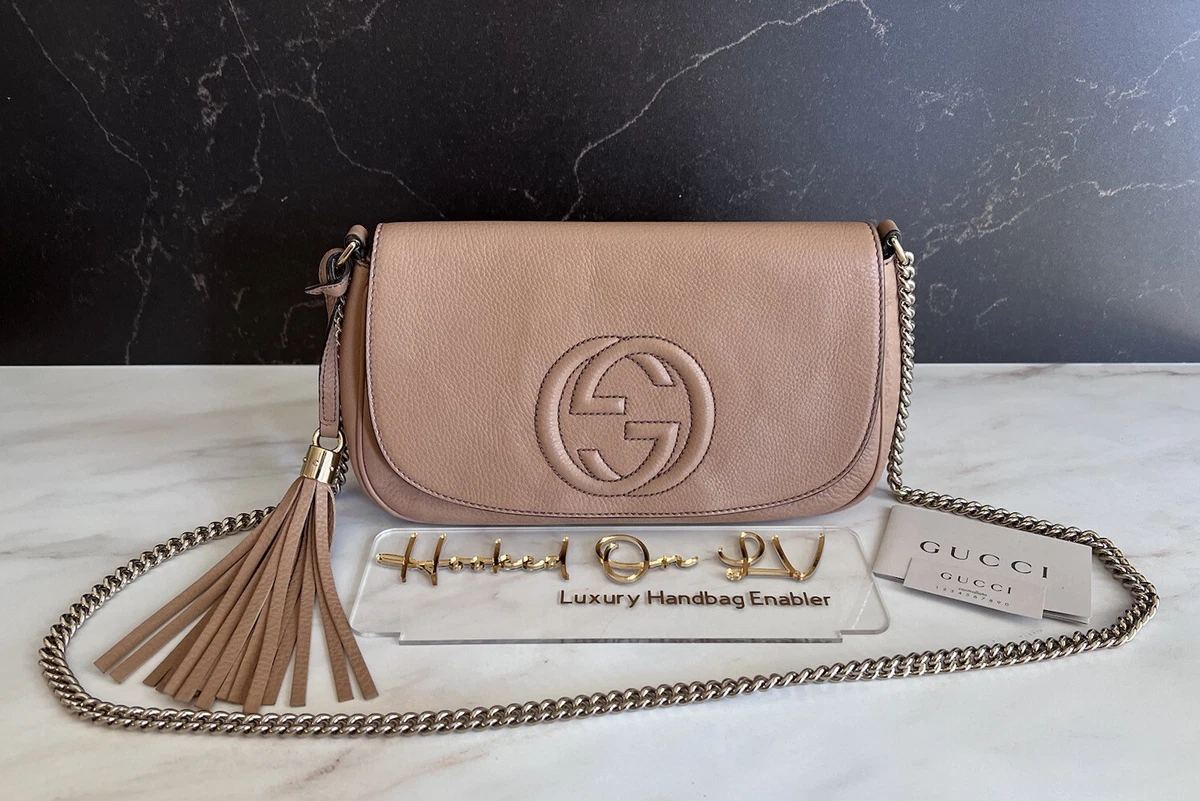 Gucci Small Soho Disco Crossbody Bag Beige Pebbled Leather