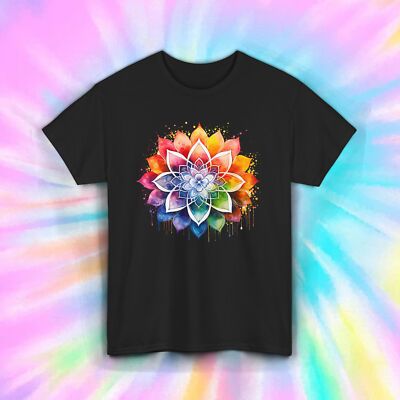 Rainbow Mandala Flower Shirt Sacred Geometry Trippy Festival Tee S-5XL