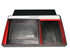 Guess Men  s Leather Wallet Bifold And Card Case Set Black NEW Gift Box