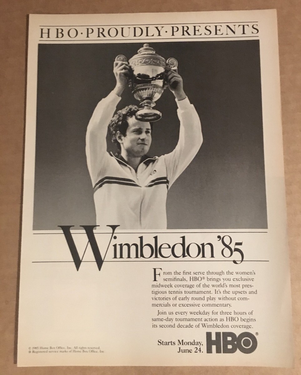 1985 HBO TV Wimbledon Tennis John McEnroe vintage print ad 80's