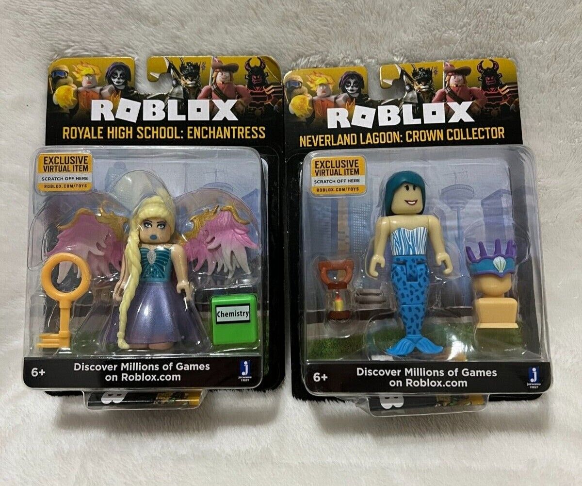 roblox celebrity collection neverland lagoon: crown collector and royale  high school: enchantress two figure pack 