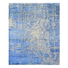 8'1" x 9'10" Denim Blue HandKnotted Modern Abstract Design WoolSilk Rug R80379
