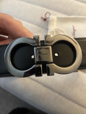 SALVATORE FERRAGAMO Dark Brown/Black Adjustable Gancini Belt  display picture 3