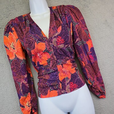 Zara Top Women s S Draped Printed Floral Ruched Fairy Boho Peasant Cottage