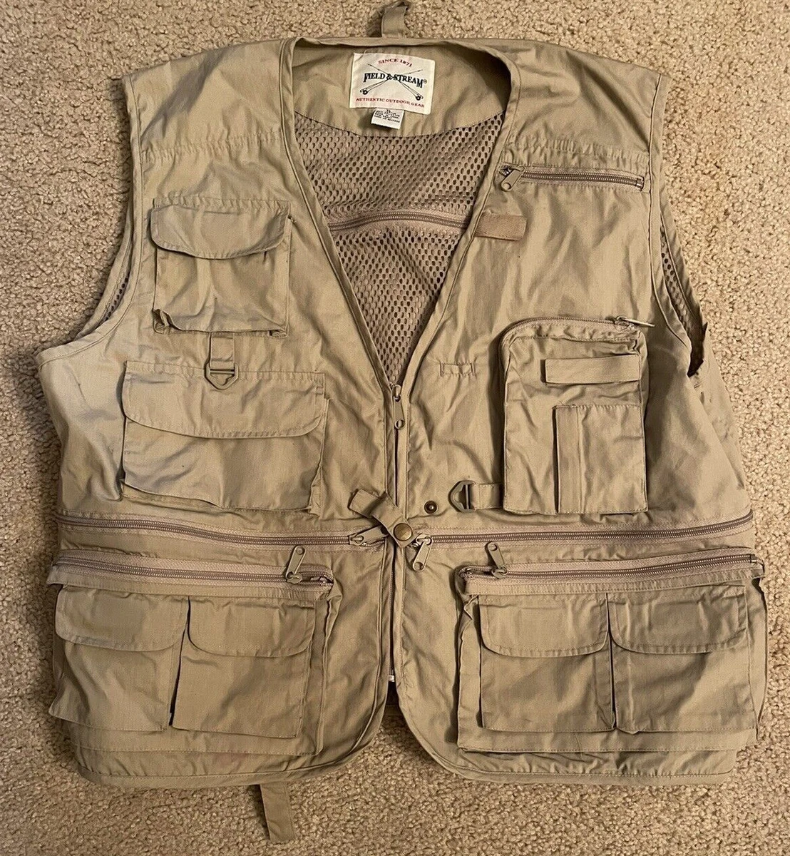 Field Stream Authentic Outdoor Fishing Vest Mens XL Tan Beige