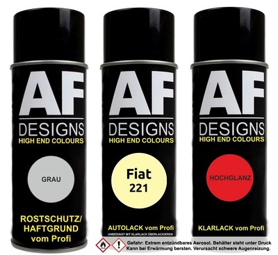 Spraydose für Fiat 221 Giallo Primula Autolack Klarlack Grundierung  Set