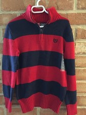 NWT Chaps by Ralph Lauren Red Navy Blue Rugby Stripe Henley Half Zip Sweater 8