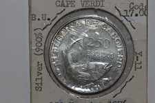 1976 Cape Verde 250 Escudos 90% Silver Coin  Grades Mint State (NUM5916)