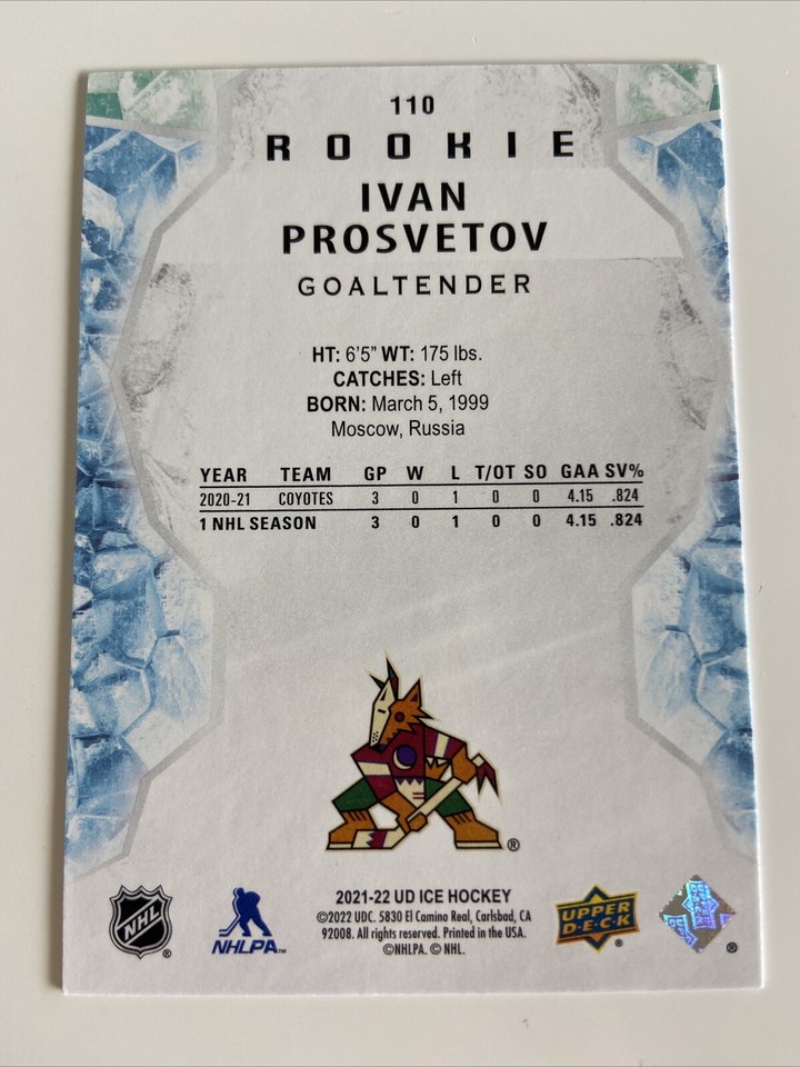 NHL CardIvan ProsvetovRookie UD Ice 202122Coyotes eBay