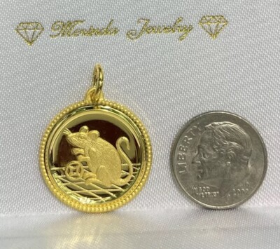 Zodiac Sign 24K Solid Gold Rat Animal Round Shape Charm
