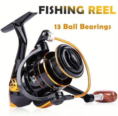 Sougayilang 3000 Spinning Reel High Speed 5.2:1 Wooden Handle Gold Black New