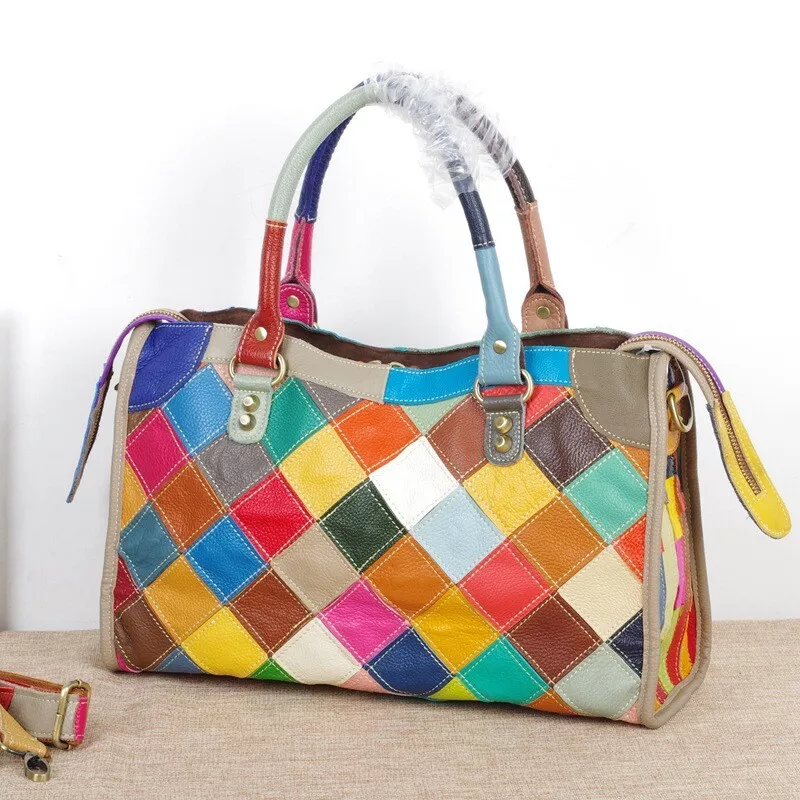 Women s New Designer Cow Leather Multi color Handbag Satchel Tote Shoulder Bags