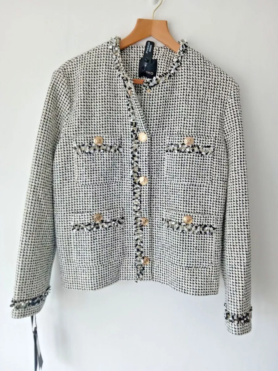 PINKO Black and White Four Pocket Mite Tweed Smart Casual Jacket