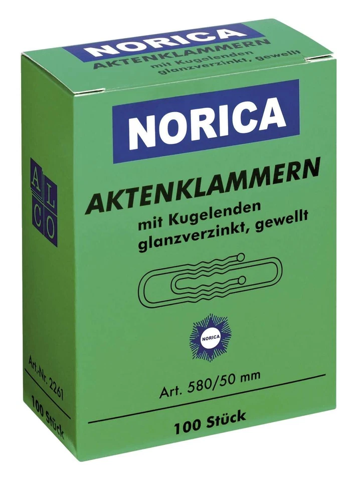 NORICA Aktenklammern mit Kugelenden - 50 mm gewellt, verzinkt, 100 St.