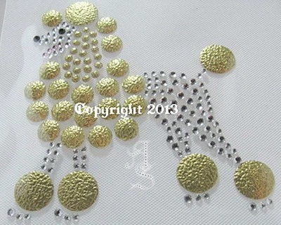 Hotfix imagen para planchar pedrería perro caniche cría cristal/oro 130131 caja de cartón