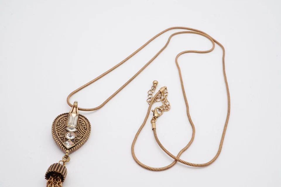 Conjunto de brincos pendurados com colar de cristal borla tom bronze 35" - Imagem 2 de 4