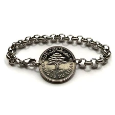 1971 Lebanon Liban 50 Piastres coin bracelet cedar tree Beirut Tripoli b000147