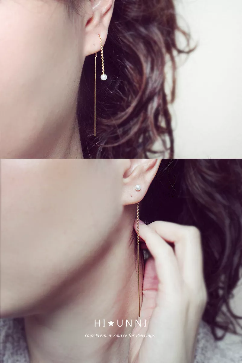 20g Pearl long post earrings threader earrings nickel free wedding earring