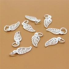 5 Sterling Silver Shiny Hollow Angel Wing Charms 925 Silver Feather Pendant