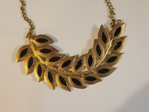 Collana Vintage Foglia Con Pietre Nere Dichiarazione - Foto 4 di 5