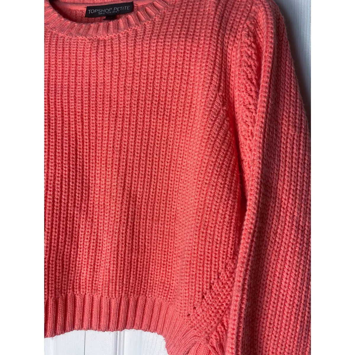 Topshop Petite Neon Orange Peach Acrylic Cropped Knit Sweater Size