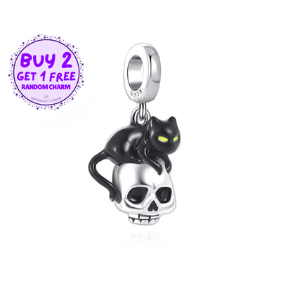 #ad Cat On The Skull Charm For Bracelet Scary Charm Halloween Charm $24.79