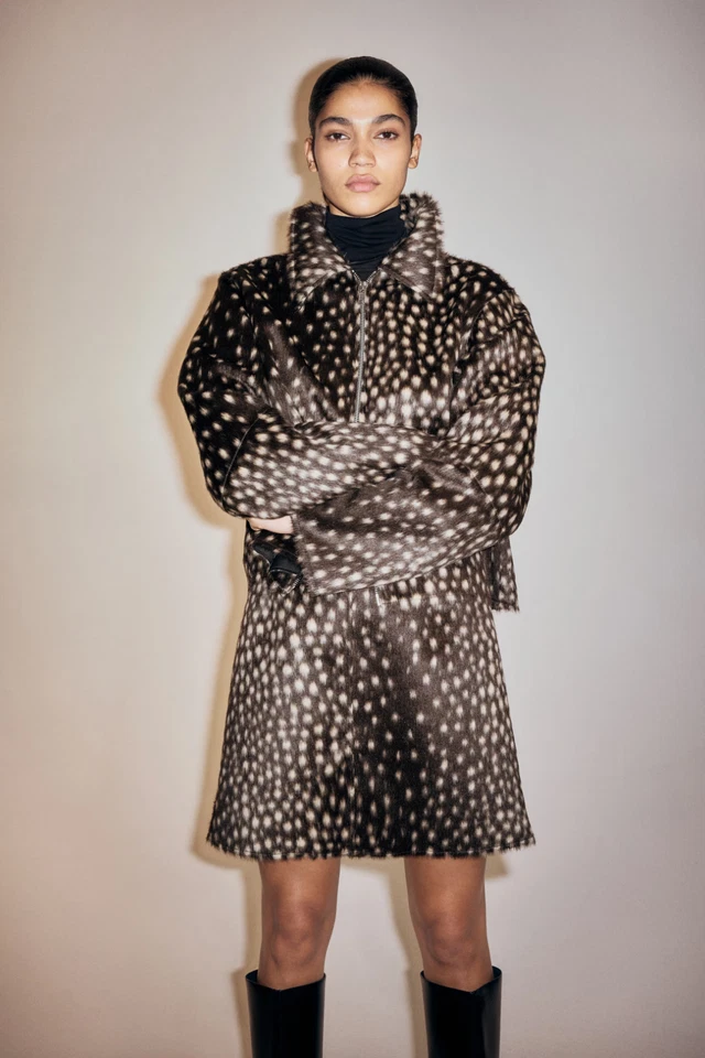 H&M Fuzzy Short Skirt A-line Dark Brown / Spotted - H&M Original Winter - Image 2 of 4