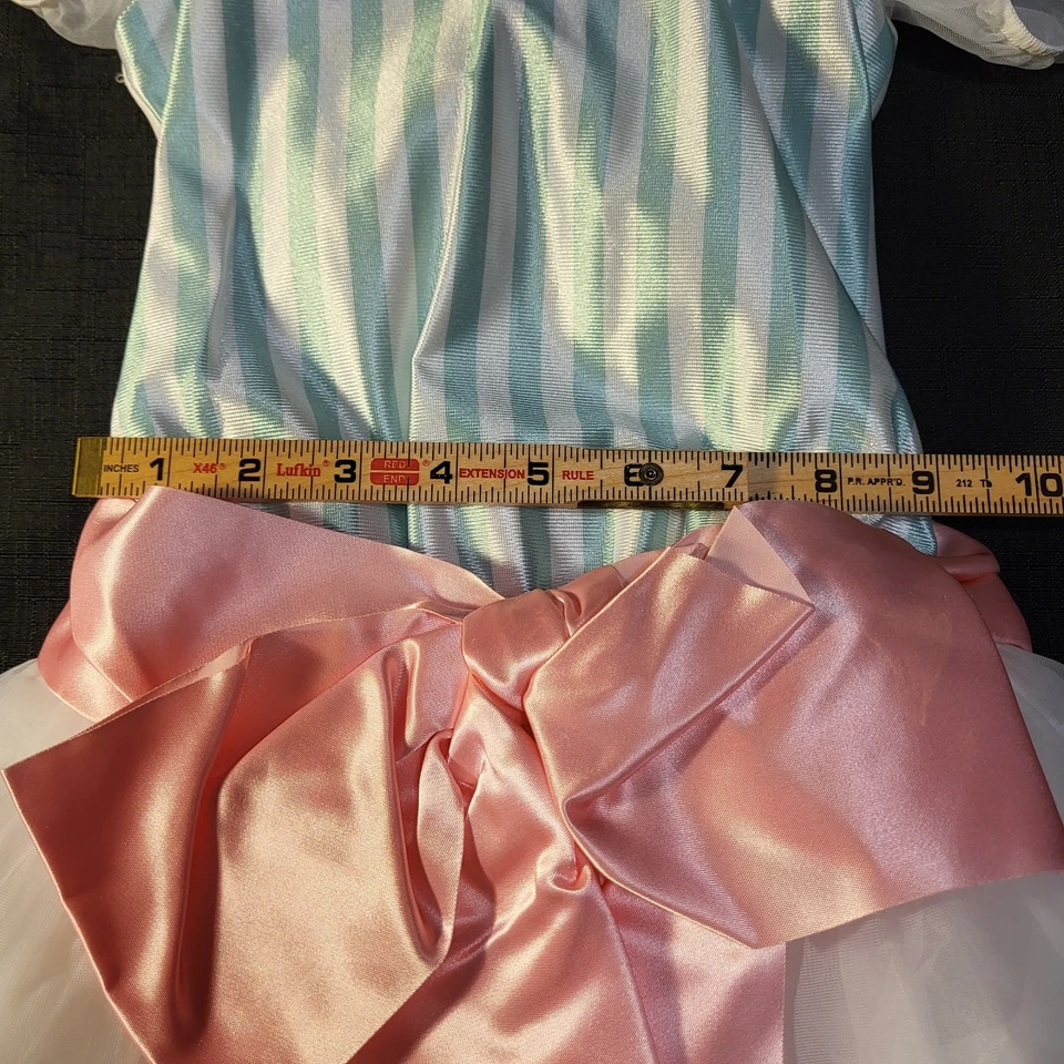 Fantasia de florista tamanho 6C vestido rosa branco alças ajustáveis acabamento fita chapéu - Imagem 4 de 4