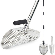 Sand Scoop for Metal Detecting, Stainless with Handle, Silver