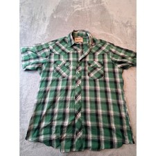 Wrangler Western Shirt Mens XL Green Plaid Pearl Snap Short Sleeve
