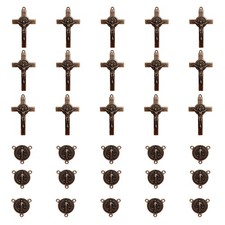 30 PCS Rosary Cross and Crucifix Set with 15 PCS 2.1inch Saint Benedict Medal
