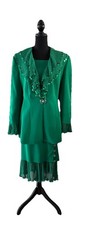 Louise Ricci Green 2pc Skirt Suit w/Rhinestones, Ruffles, Sequins and Beads 18