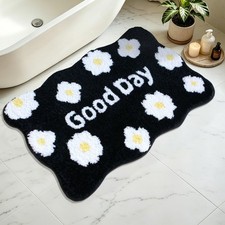 Black White Bathroom Rug Soft Cute Flower Bath Mat Non Slip 16x24 Inch