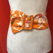 Vintage 70s floral cotton belt orange daisy wide hippie mod boho festival