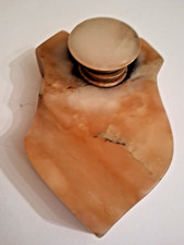 ANTICO CALAMAIO IN MARMO E OTTONE  13,5 X 9,5 CM /H 3 CM VEDI FOTO