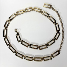 Gold tone VNTG link chain belt retro Y2K rectangle textured adjustable 45" total