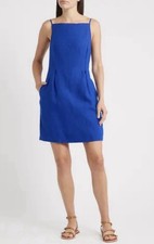 Madewell Women’s Blue High Neck Sleeveless Linen Mini Dress Sz 10 - NEW