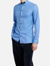 Valentino Men Blue Silk Shantung Toggle Band Mandarin Collar Dress Shirt 41/16