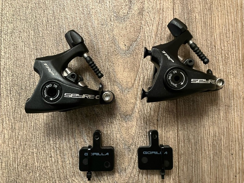 TRP Spyre C Flat Mount Disc Callipers Front and Rear With New Gorilla Brake Pads