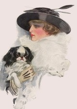JAPANESE CHIN DOG GREETING CARD CHARMING LADY AND DOG NOTE CARD