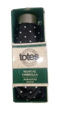 Totes Folding Manual Full Size Water RESISTANT Umbrella, Black  White Dot