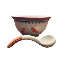 Vintage Terracotta Salsa Dip Bowl with Spoon Southwest Theme , Condiment Bowl