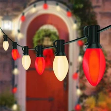 C7 LED Red and White Christmas Lights, 25Ft Outdoor Christmas String Lights w...