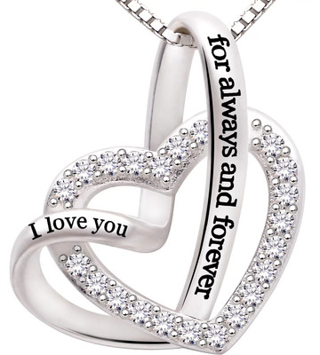 Jewelry Sterling Silver ''I Love You for Always and Forever'' Love Heart Cubic Zir