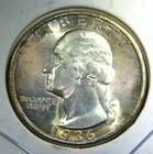 1936 P ** Washington Quarter ** Beautiful Color ** Superb Gem BU ** Album Toned