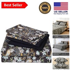 Luxurious Black Paisley Floral King Size Sheet Set - 6 Piece Microfiber Elegance