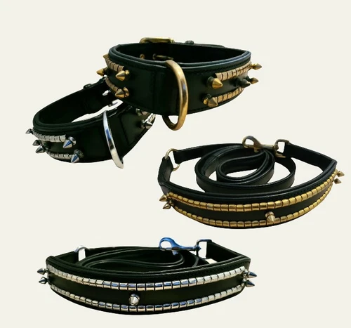 Heavy Duty Stud And Spike Collar And Lead For Dogs Premium Best Grade Leather . - Picture 2 of 11